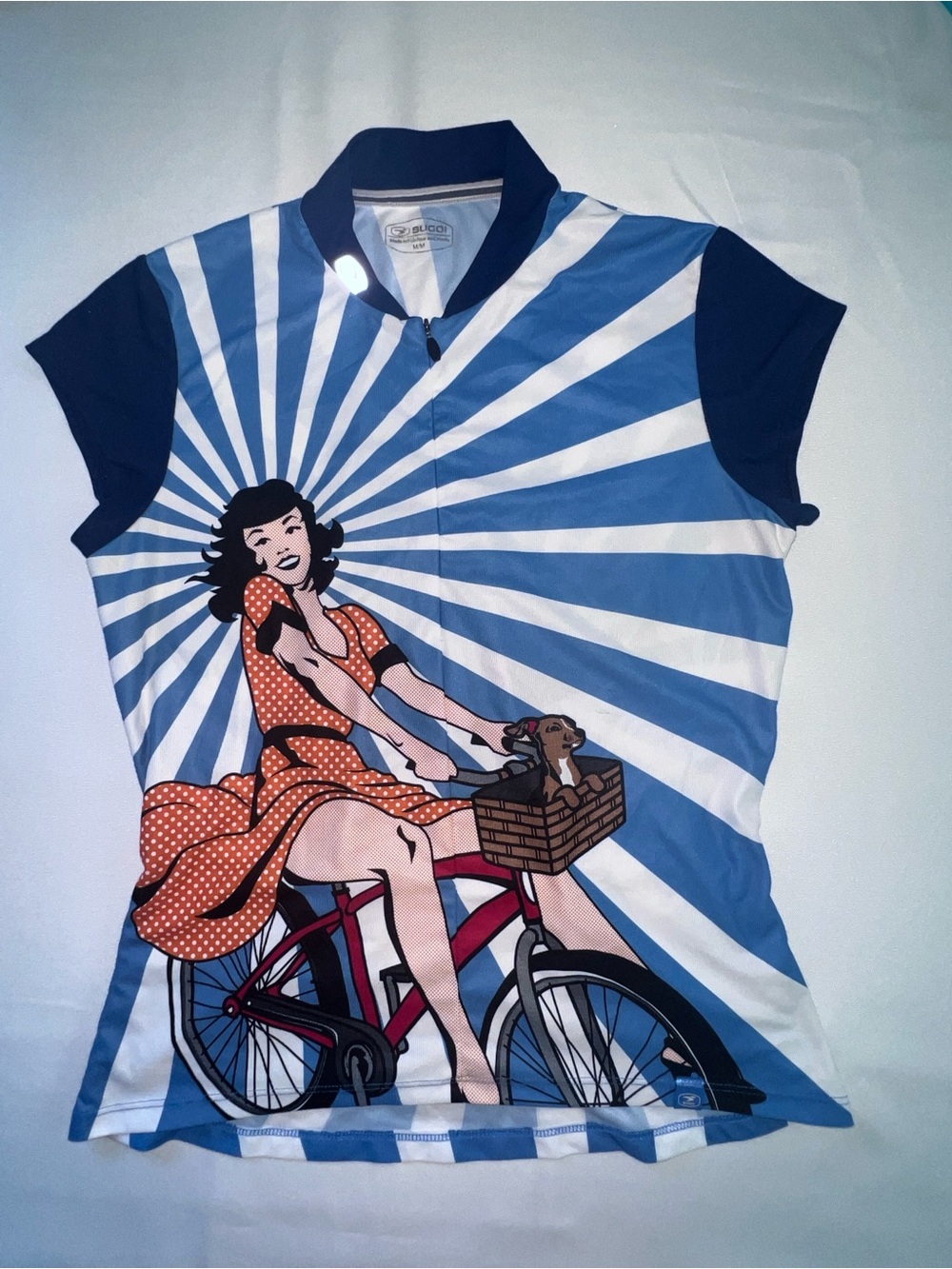 SUGOI Blue, White Vintage Retro Wizard of Oz Graphic Cycling Jersey, M